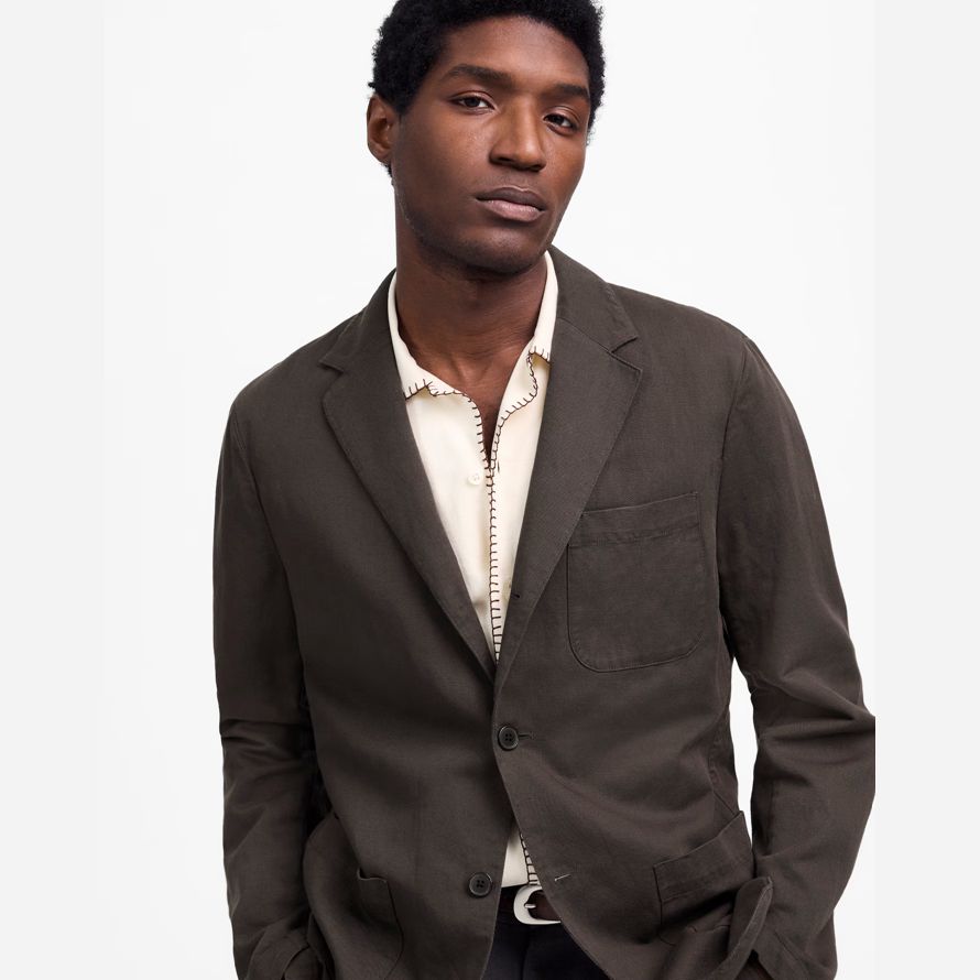 madewell unstrukturierten baumwoll-leinen-mischung herren-blazer-dark grey