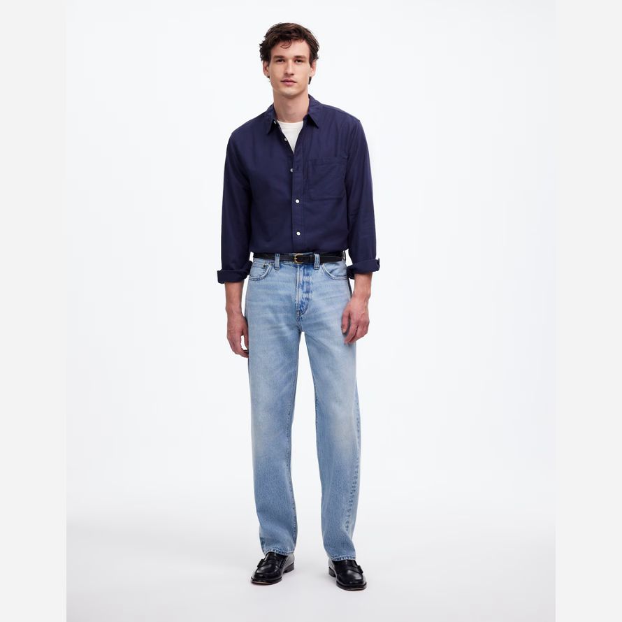 light blue mens madewell 1991 lose gerade jeans