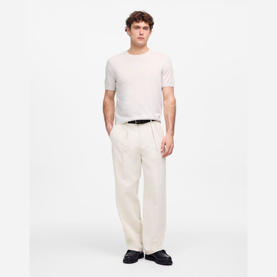 creme madewell doppel-plissee-baumwoll-leinen-mischung hose herren