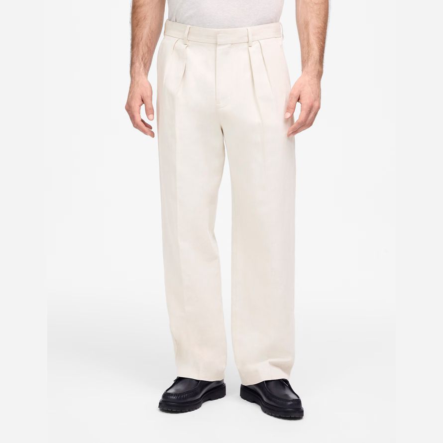creme madewell doppel-plissee-baumwoll-leinen-mischung hose herren