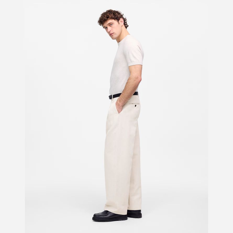 creme madewell doppel-plissee-baumwoll-leinen-mischung hose herren