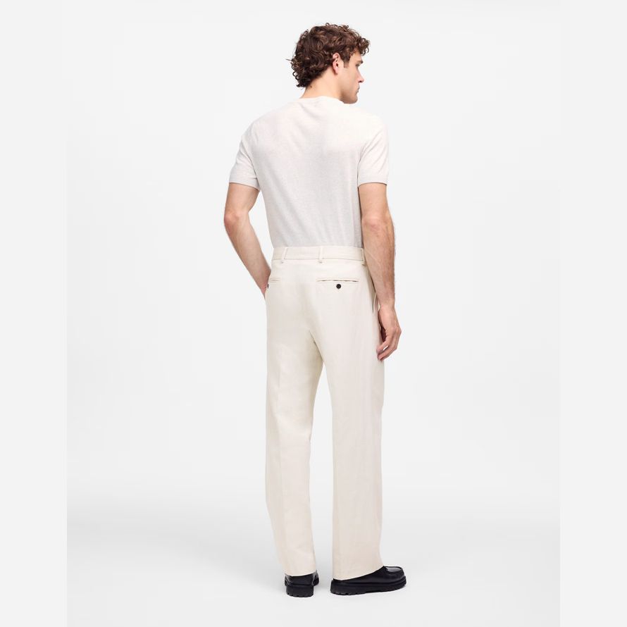 creme madewell doppel-plissee-baumwoll-leinen-mischung hose herren