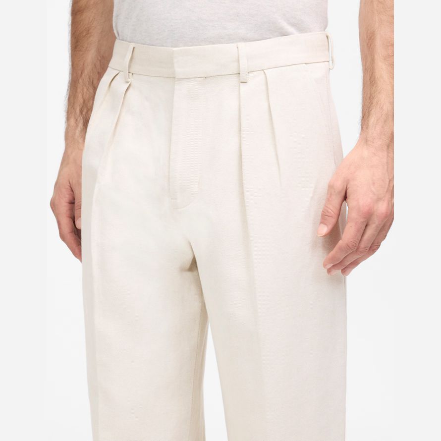 creme madewell doppel-plissee-baumwoll-leinen-mischung hose herren