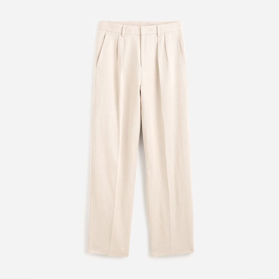 creme madewell doppel-plissee-baumwoll-leinen-mischung hose herren