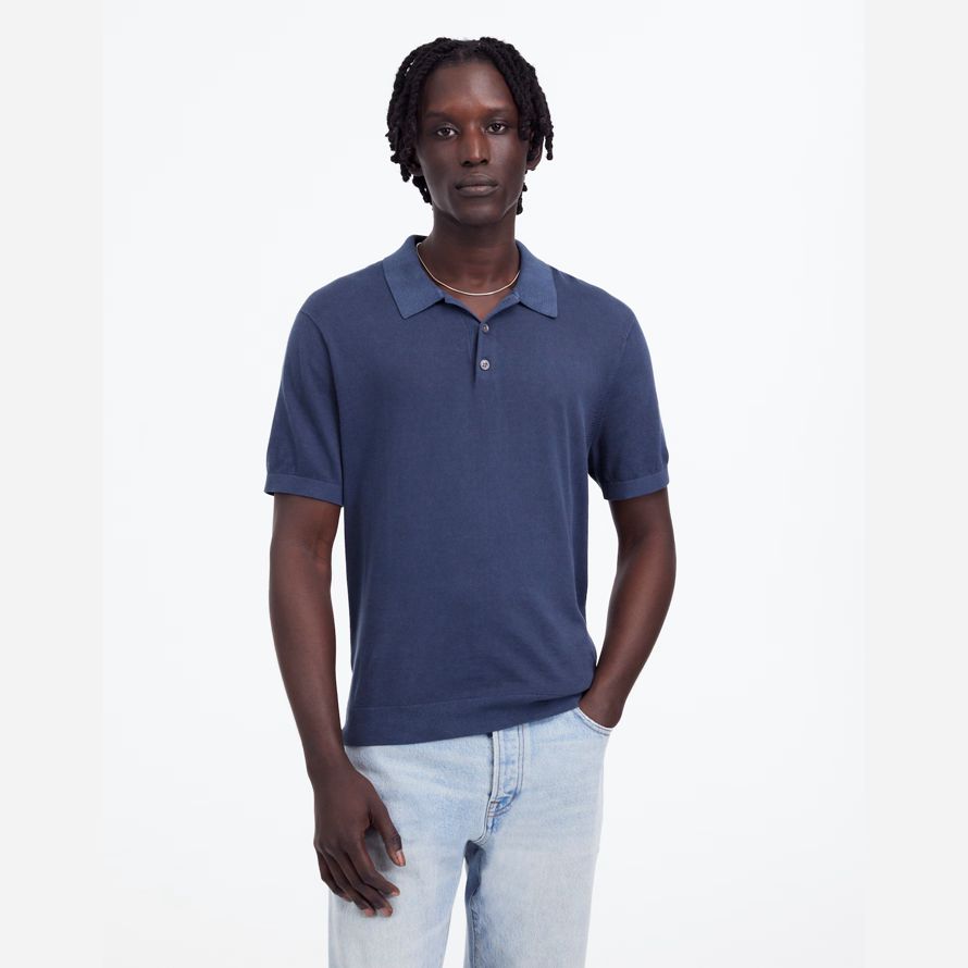 madewell navy drei-tasten-pullover herren polo