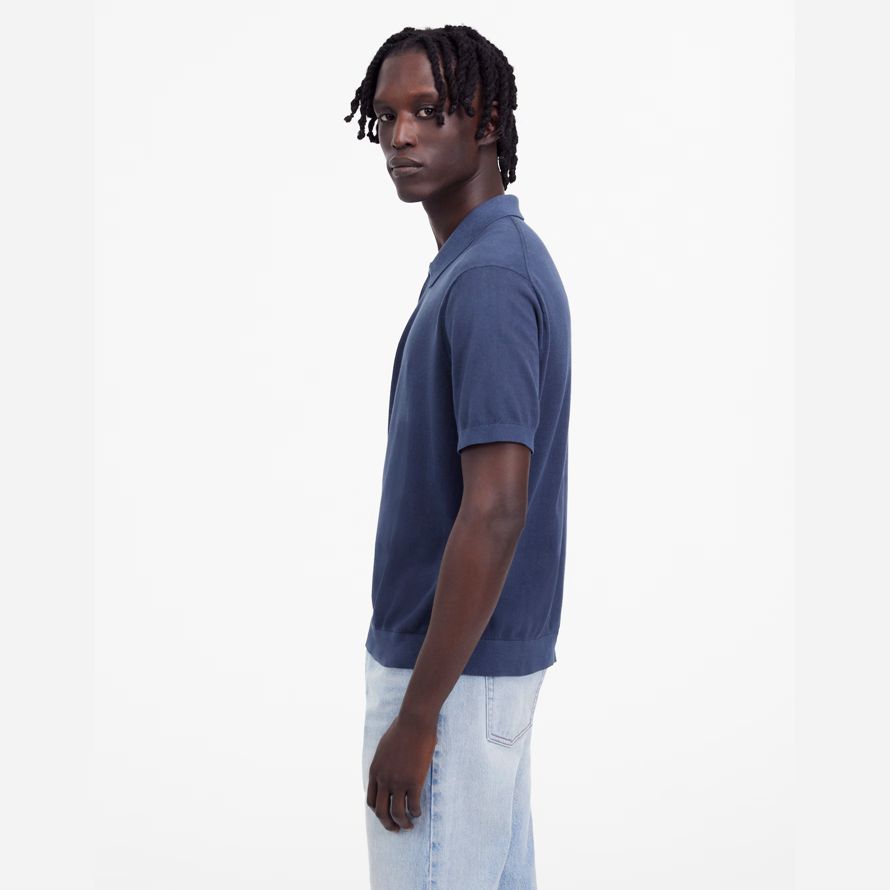 madewell navy drei-tasten-pullover herren polo