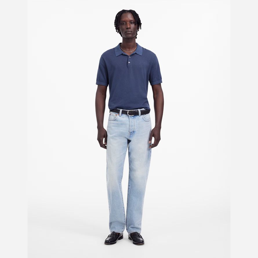 madewell navy drei-tasten-pullover herren polo
