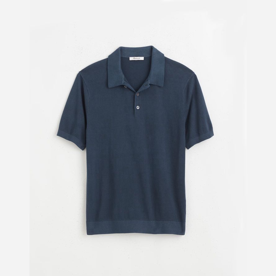 madewell navy drei-tasten-pullover herren polo