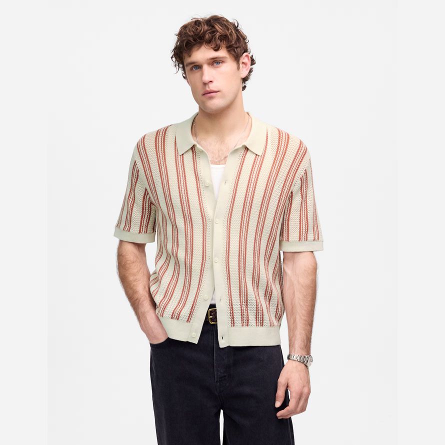 madewell open-stitch-button-up-pullover-herren-polo-beige brown