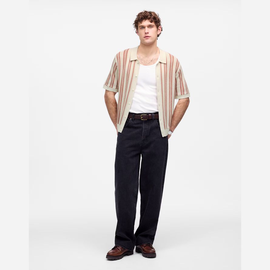 madewell open-stitch-button-up-pullover-herren-polo-beige brown