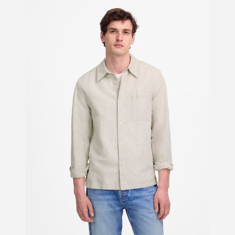 herren madewell button-up baumwoll-leinen-mischung t-shirts beige