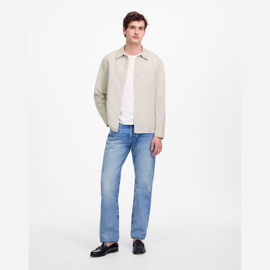 herren madewell button-up baumwoll-leinen-mischung t-shirts beige