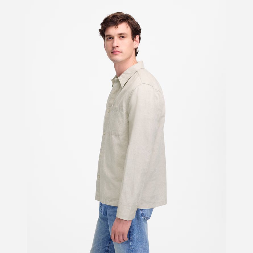 herren madewell button-up baumwoll-leinen-mischung t-shirts beige