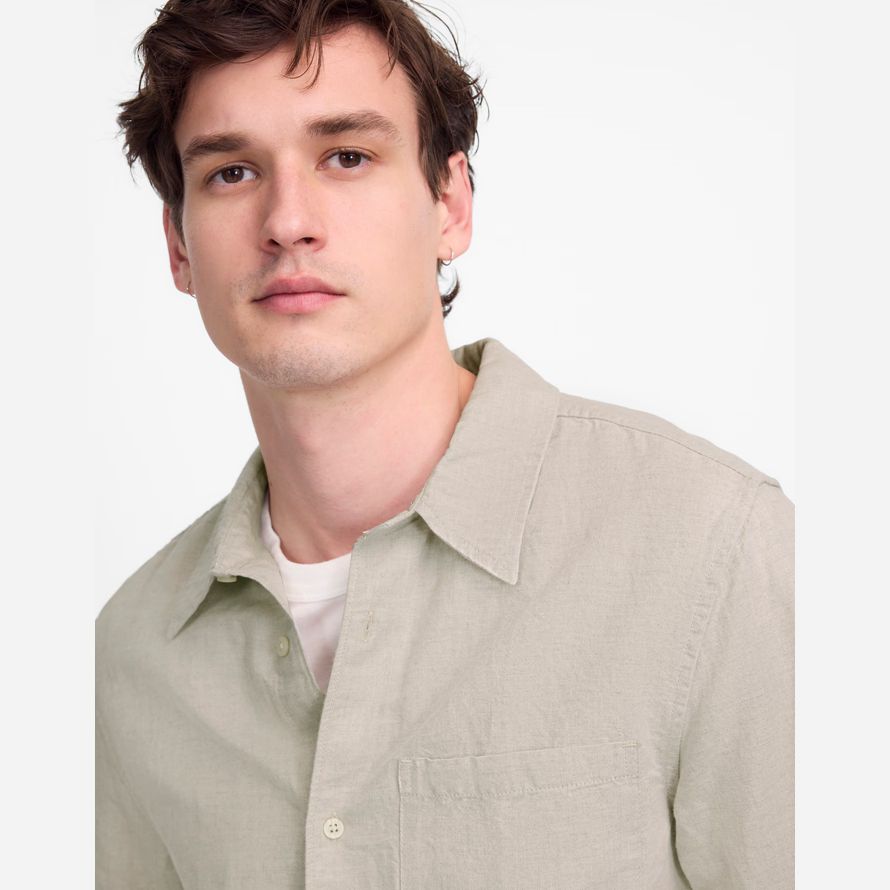 herren madewell button-up baumwoll-leinen-mischung t-shirts beige