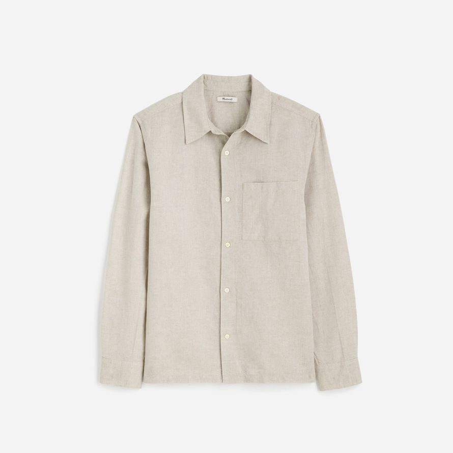 herren madewell button-up baumwoll-leinen-mischung t-shirts beige