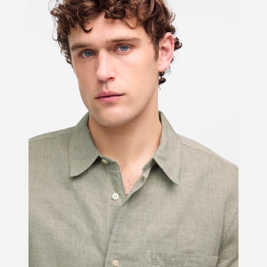 herren madewell button-up kurze baumwoll-leinen-mischung shirts khaki green