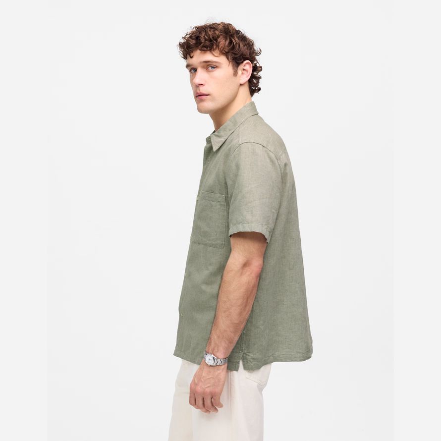 herren madewell button-up kurze baumwoll-leinen-mischung shirts khaki green
