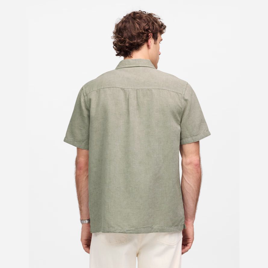 herren madewell button-up kurze baumwoll-leinen-mischung shirts khaki green