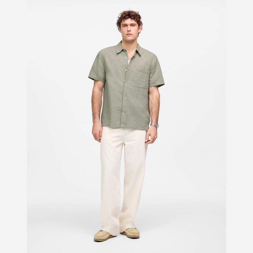 herren madewell button-up kurze baumwoll-leinen-mischung shirts khaki green