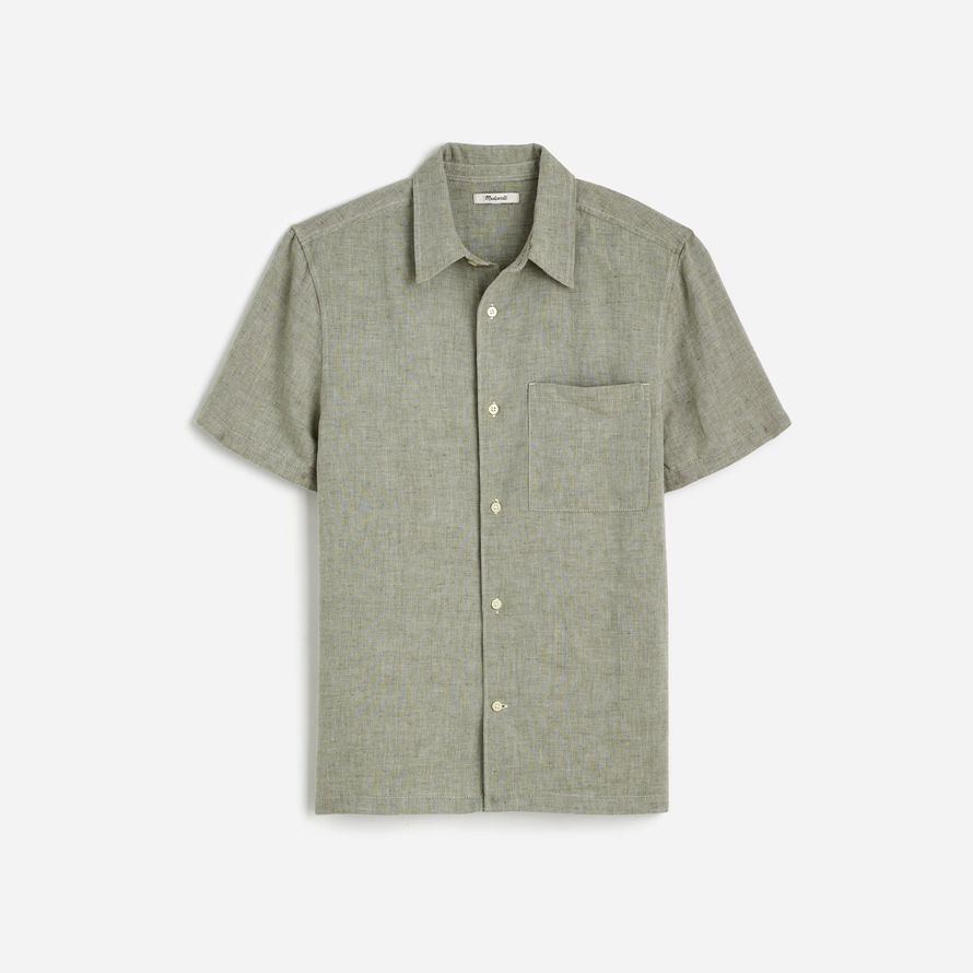 herren madewell button-up kurze baumwoll-leinen-mischung shirts khaki green