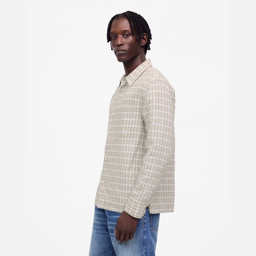 light beige herren madewell button-up baumwoll-leinen-mischung shirts
