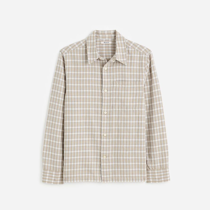 light beige herren madewell button-up baumwoll-leinen-mischung shirts