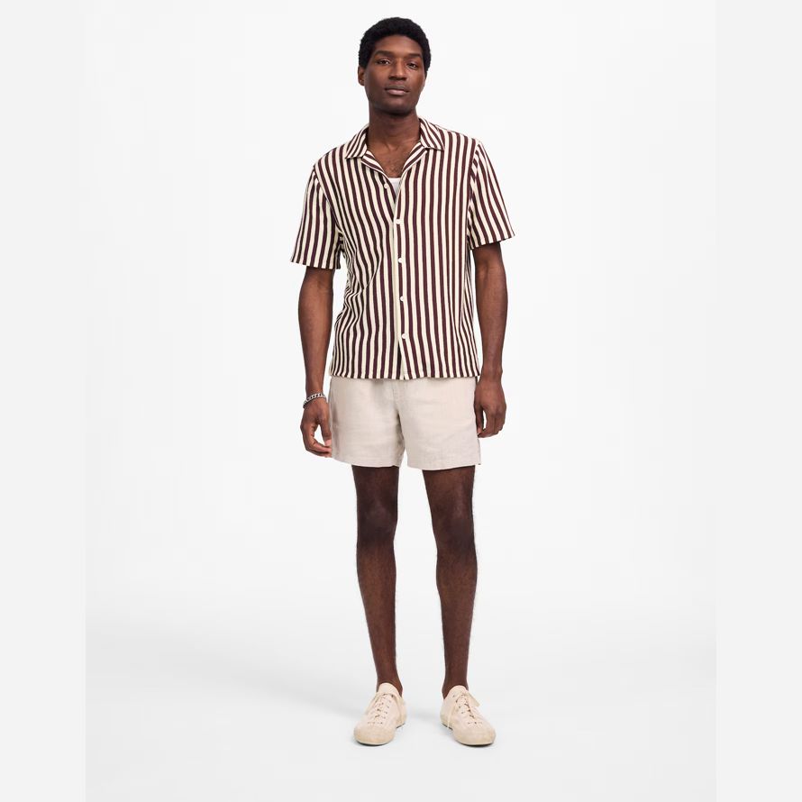madewell the textured knit camp-kragen herren t-shirts burgund beige