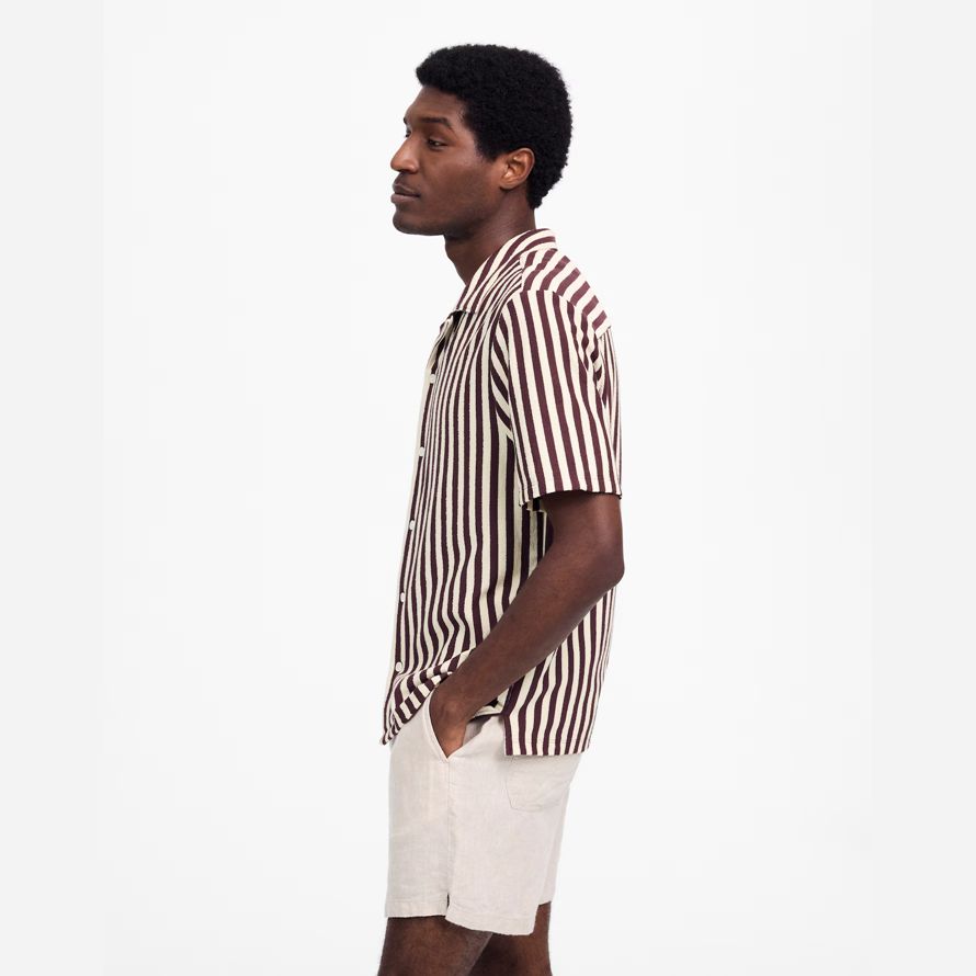 madewell the textured knit camp-kragen herren t-shirts burgund beige