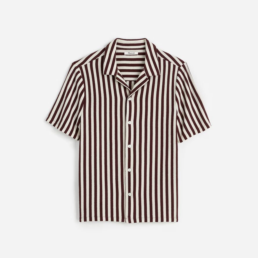 madewell the textured knit camp-kragen herren t-shirts burgund beige