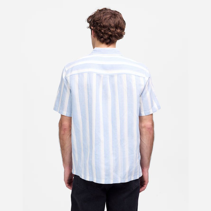 licht blau weiß herren madewell button-up kurze baumwoll-leinen-mischung shirts
