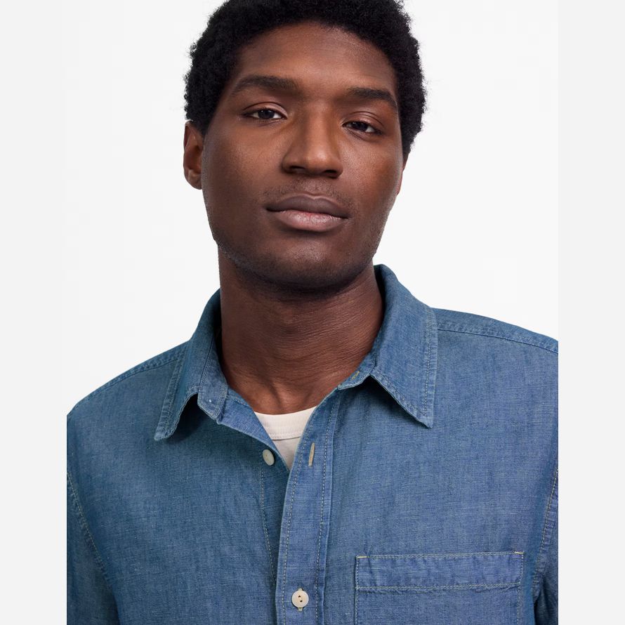 herren madewell chambray button-up baumwoll-leinen-mischung shirts blau