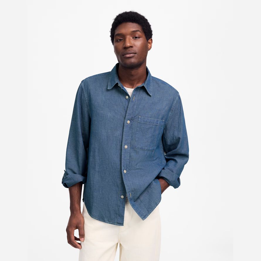herren madewell chambray button-up baumwoll-leinen-mischung shirts blau