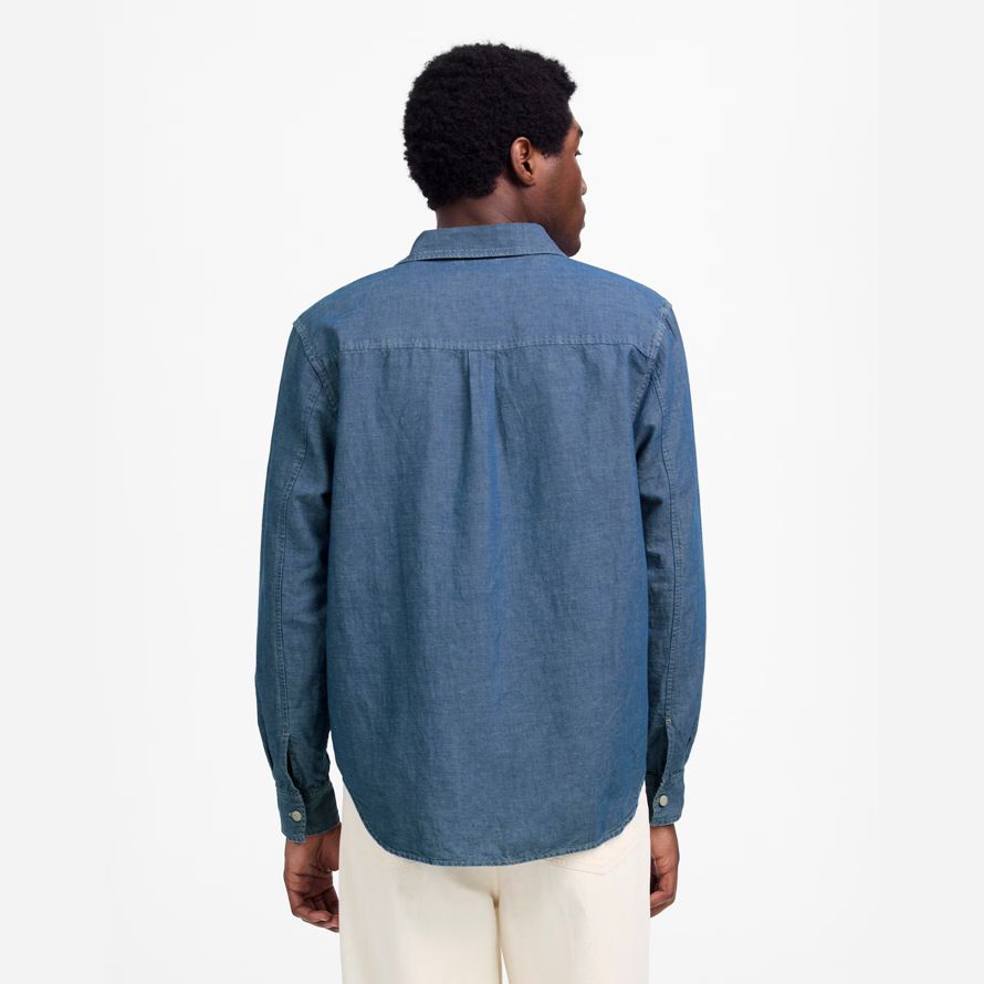 herren madewell chambray button-up baumwoll-leinen-mischung shirts blau