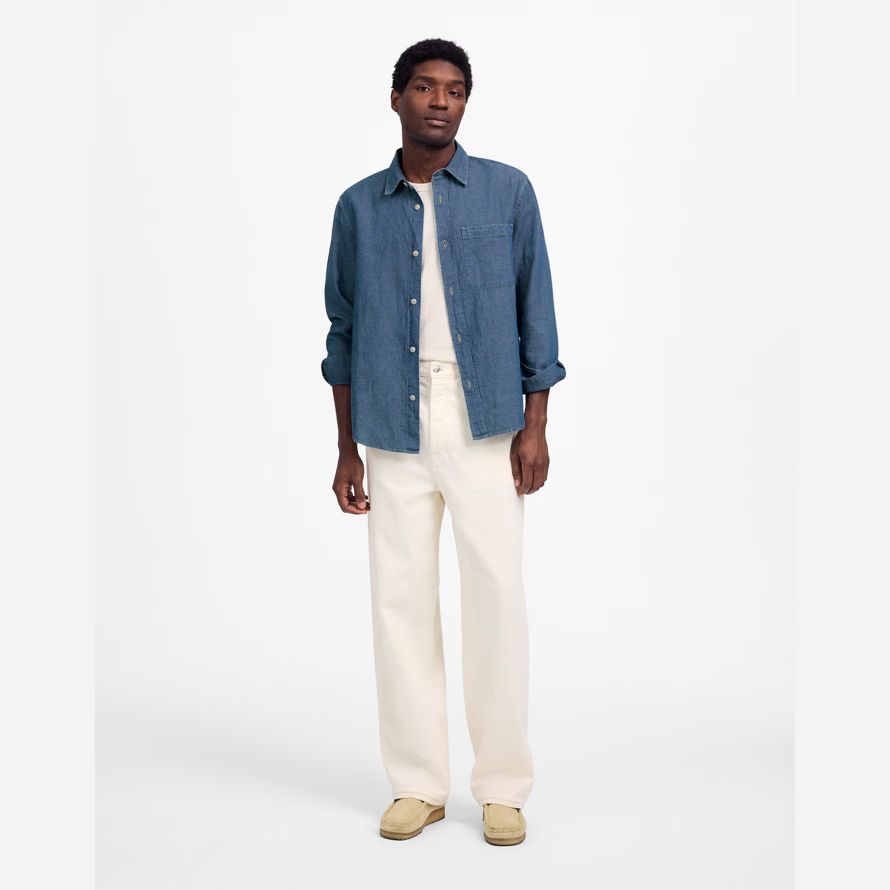 herren madewell chambray button-up baumwoll-leinen-mischung shirts blau