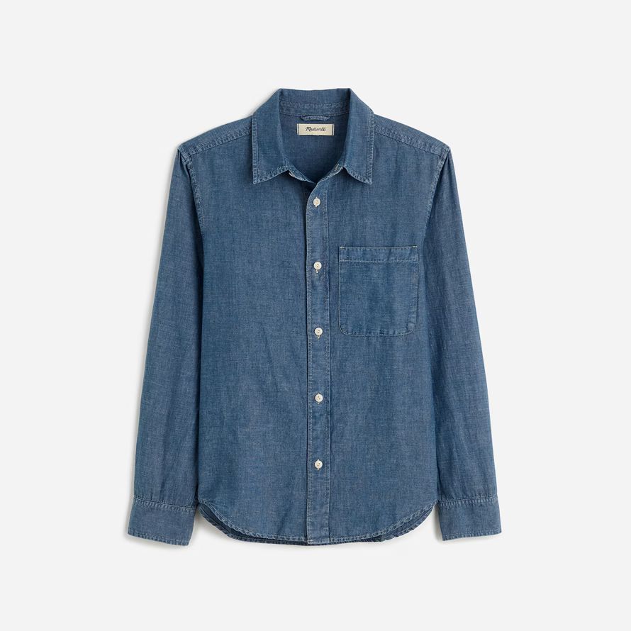 herren madewell chambray button-up baumwoll-leinen-mischung shirts blau