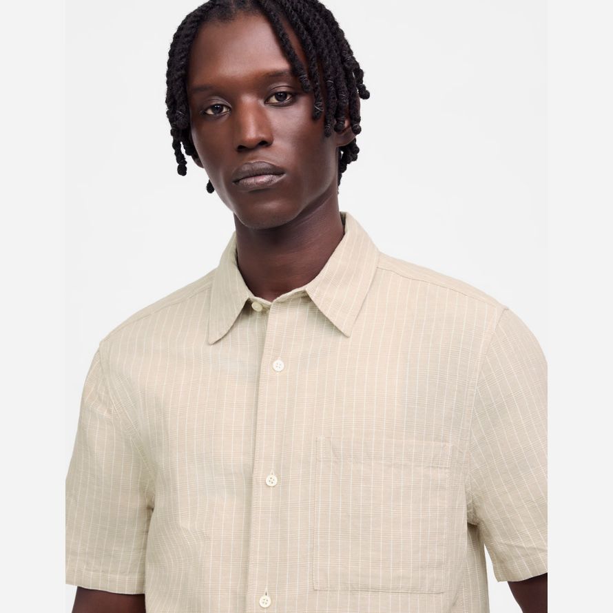 herren madewell button-up kurze baumwoll-leinen-mischung t-shirts beige