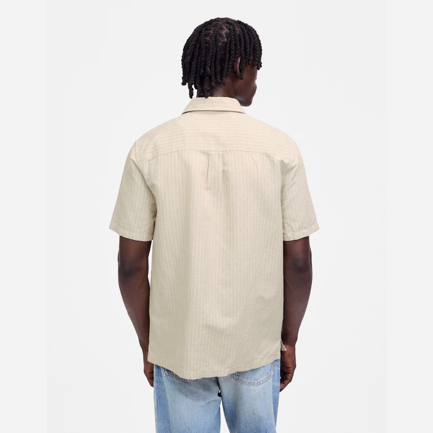 herren madewell button-up kurze baumwoll-leinen-mischung t-shirts beige