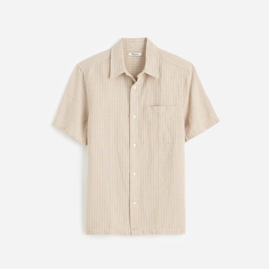 herren madewell button-up kurze baumwoll-leinen-mischung t-shirts beige