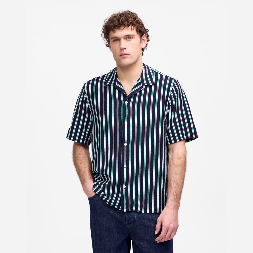 madewell the textured knit camp-kragen herren t-shirts marine grün
