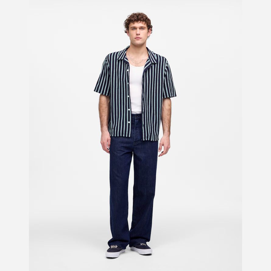madewell the textured knit camp-kragen herren t-shirts marine grün