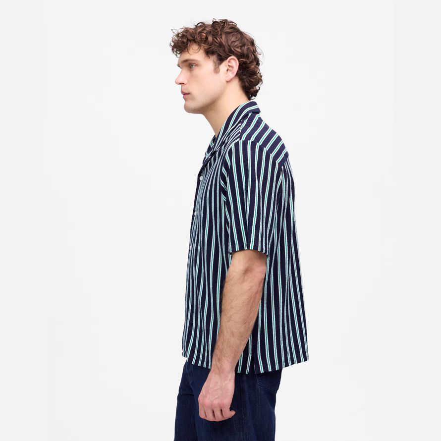madewell the textured knit camp-kragen herren t-shirts marine grün