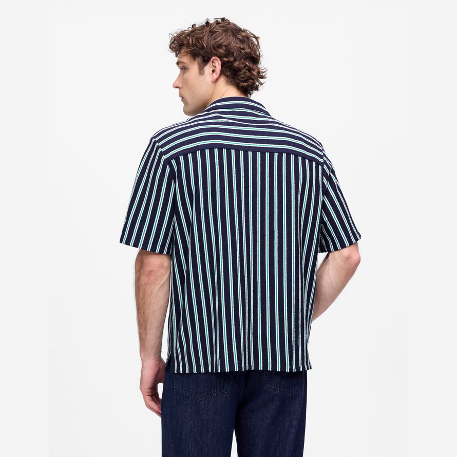 madewell the textured knit camp-kragen herren t-shirts marine grün