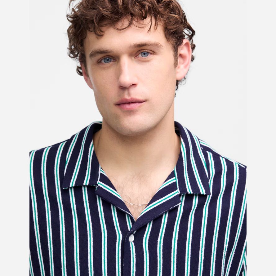 madewell the textured knit camp-kragen herren t-shirts marine grün