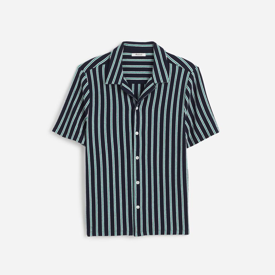 madewell the textured knit camp-kragen herren t-shirts marine grün