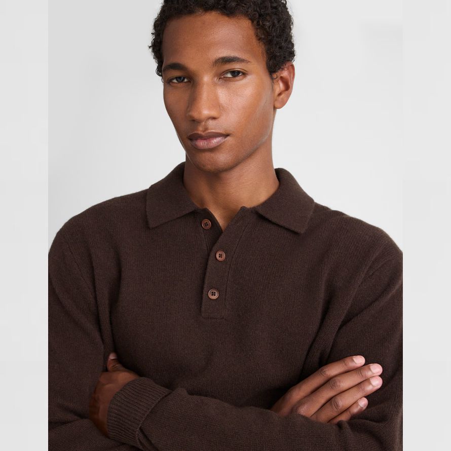 dunkelbraun herren madewell heritage merino wool polo sweater