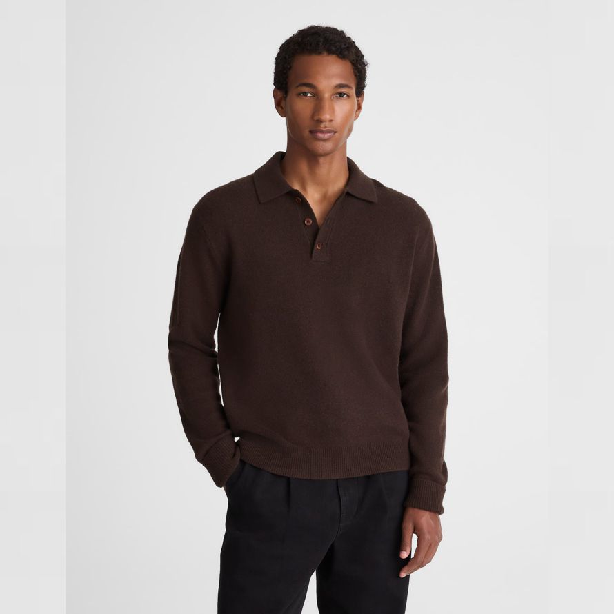 dunkelbraun herren madewell heritage merino wool polo sweater