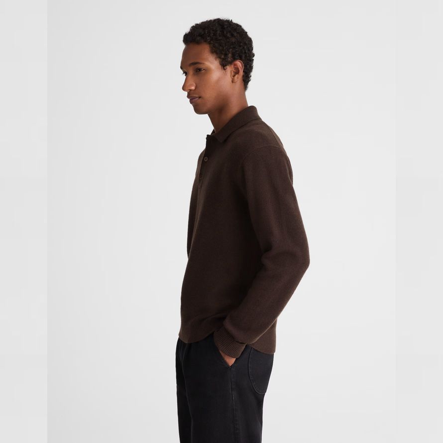 dunkelbraun herren madewell heritage merino wool polo sweater
