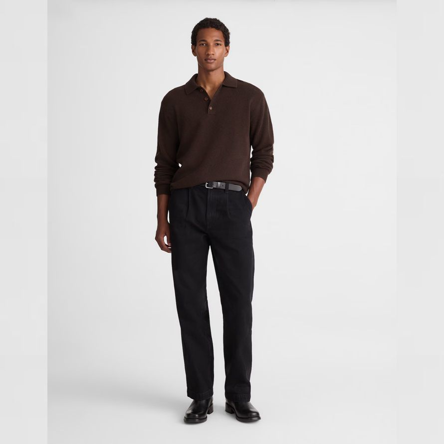 dunkelbraun herren madewell heritage merino wool polo sweater