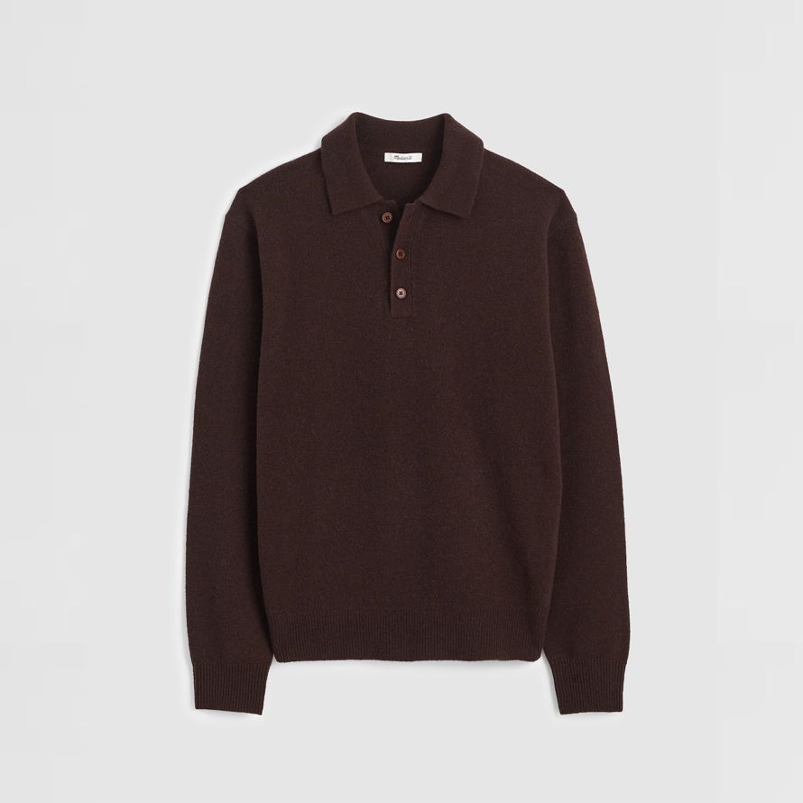 dunkelbraun herren madewell heritage merino wool polo sweater