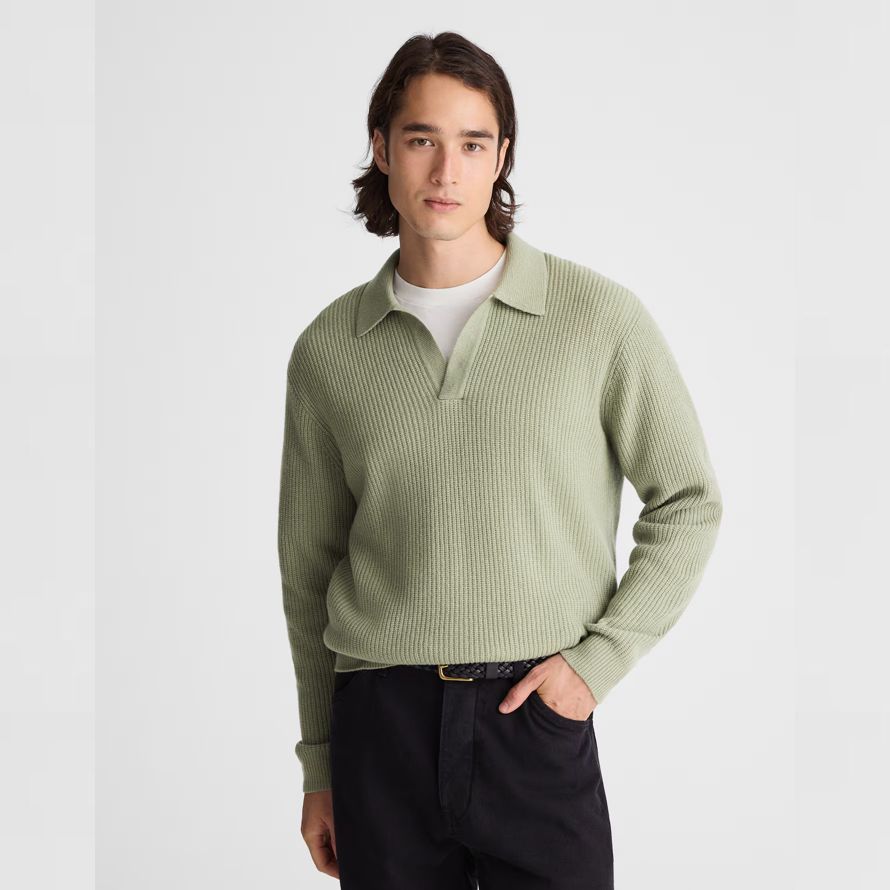 madewell johnny collar polo heritage merino wolle herren pullover grün